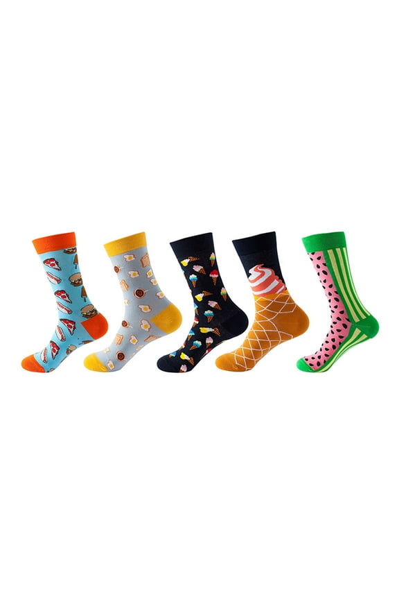 5 Pairs Women Socks Print Socks Gifts Cotton Long for Women Novelty Funky Cute Socks cool 𝑭𝒖𝒏𝒏𝒚 Elastic Colorful Socks