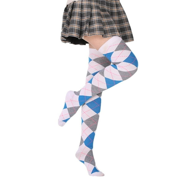 JIEU Women Diamond Plaid High Elasticity Over Knee Socks Fashion Womens Thigh High Socks Argyle Girls Novelty Striped Over the Knee High Socks Funny Crazy Long Stockings