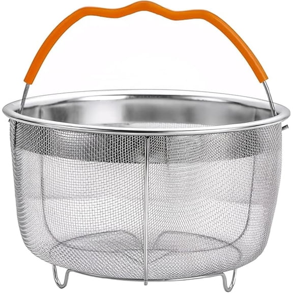 JIEWANG 6 Quart Stainless Steel Steamer Basket, Mesh Food Insert for Instant Pot & Pressure Cooker, Ideal for Egg, Pasta and Vegetable Steaming, Silver