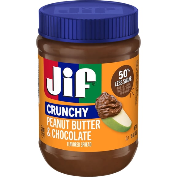 Jif Crunchy Peanut Butter & Chocolate Flavored Spread, 15 oz Jar