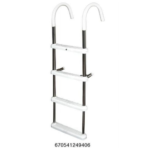 JIF Marine DMT4-11 4 Step Gunwale 11 in. Hook Boat Ladder - Stainless Steel