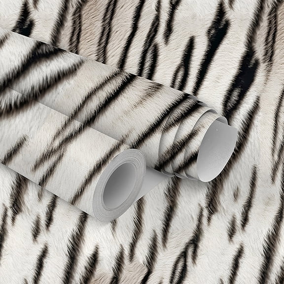 JIFFDIFF Tiger Stripe Peel and Stick Wallpaper, Faux Fur‑Textured Self‑Adhesive Vinyl Wall Covering, 17.32" x 480.31"