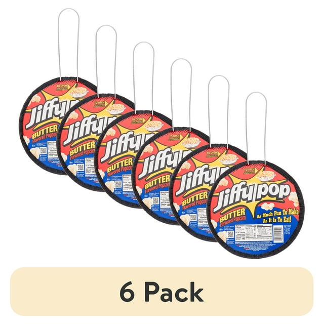 (6 pack) JIFFY POP Butter Flavored Popcorn, Stovetop Popping Pan, 4.5