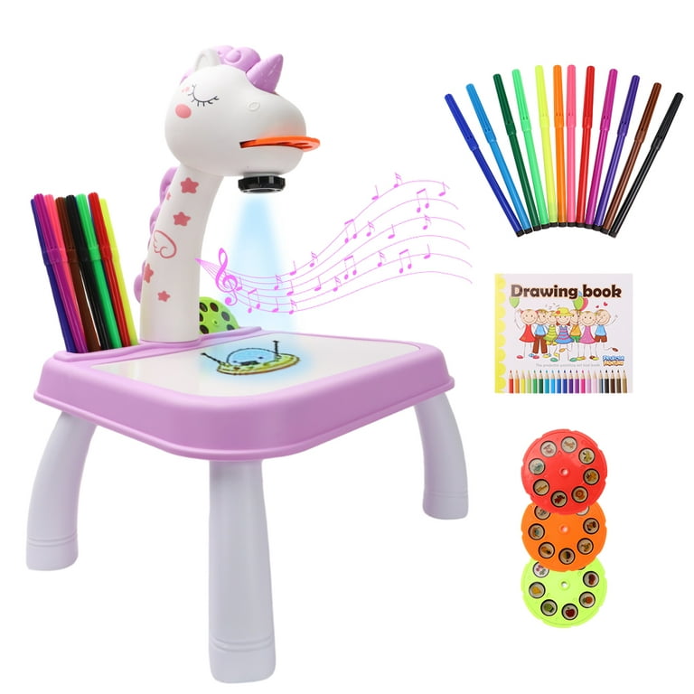 Jifon Drawing Projector Table for Kids, Trace and Draw Smart Projector Toy with Light & Music, 24 Patterns Erasable Doodle Sketch Board, Early