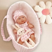 JIFON Lifelike Reborn Baby Doll 12" Realistic Newborn Soft Body Babies Girl with Sleeping Basket & Rabbit Doll Set, Pink