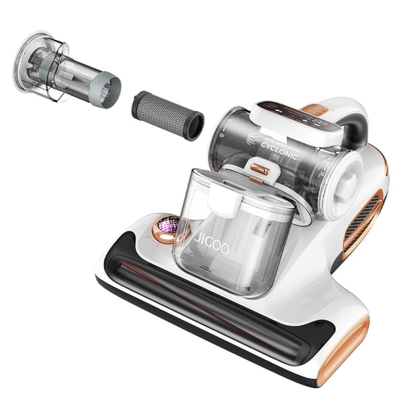 JIGOO T600 Bed Mattress Vacuum Cleaner, Handheld Dust Mite Eliminator with Dual Cup Design, 99.99% Mite Removal & Aroma Diffuser System, White