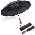 thumbnail image 1 of JIGUOOR 10 Ribs Folding Umbrella Windproof Compact Travel,Auto Open/Close Large Rain Umbrellas w/Teflon Coating, Ergonomic Handle Free Leather Case for Mens Women, 1 of 5