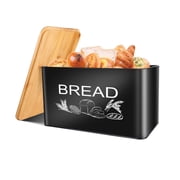 JIGUOOR Black Bread Box, Large Space Metal Bread Box with Wooden Cutting Board Lid, Farmhouse Bread Bins Kitchen Bread Storage 12.99" x 7.08" x 7.08" XL Size