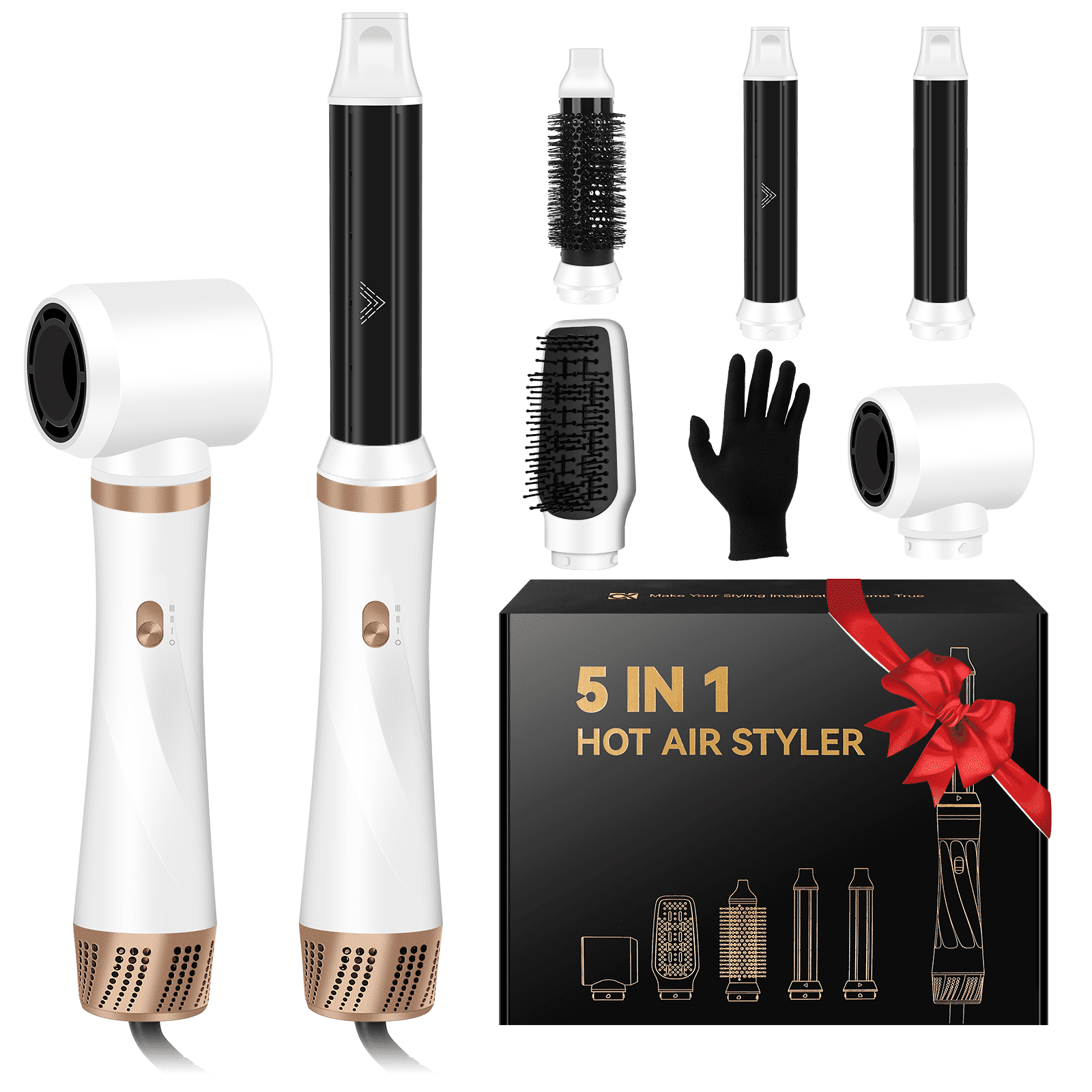 JIGUOOR Hair Dryer Brush Set, 5 in 1 Hot Air Blow Dryer Brush, Curling Iron, Hair Styling Tools for Drying, Curling, Straightening, Smoothing