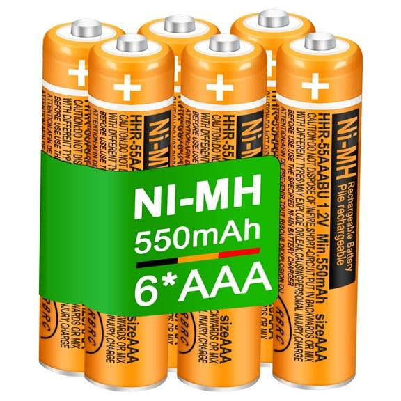 JIGUUN 6 Pack NI-MH AAA Rechargeable Battery 1.2V 550mAh HHR-55AAABU Batteries for Panasonic Cordless Phones
