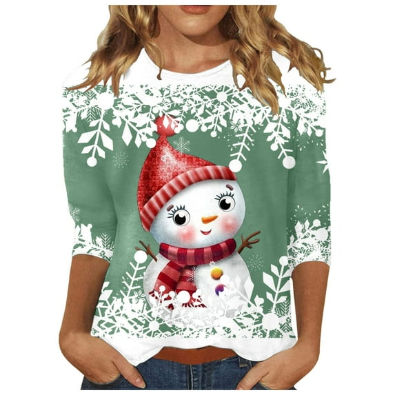 JIKNTTR 3/4 Length Sleeve Womens Tops Women Christmas T Shirts Graphic Sweatshirt Funny Gifts 3/4 Sleeve Pullover Tops Ladies Clothes Basic Outfits Trendy Shirts