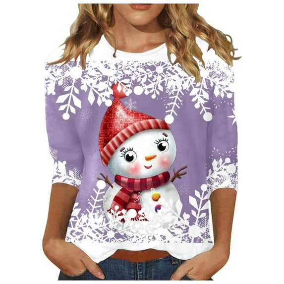 JIKNTTR 3/4 Length Sleeve Womens Tops Women Christmas T Shirts Graphic Sweatshirt Funny Gifts 3/4 Sleeve Pullover Tops Ladies Clothes Slim Fit Soft Underwear