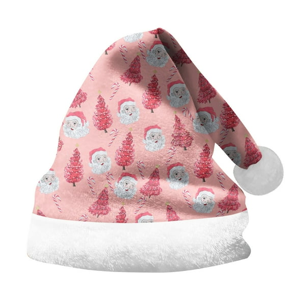 JIKNTTR Adults Christmas Santa Hat Printed Christmas Hats Plush Xmas Hat Kids & Adults Festive Party Accessory Cute Xmas Holiday Hat