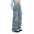 thumbnail image 1 of JIKNTTR Bell Bottom Jeans for Women Baggy Jeans Cargo Jeans Casual High Waist Baggy Denim Cargo Pants With Pockets Streetwear Trendy Denim Pants, 1 of 9