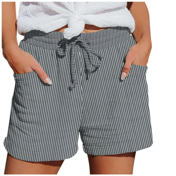 JIKNTTR Biker Shorts Women Fashion Spring Summer Striped Drawstring Side Pockets Casual Shorts Quick Dry Lightweight Summer Shorts