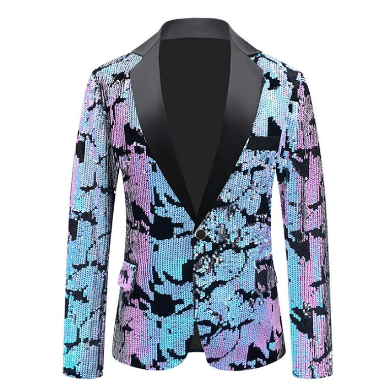 JIKNTTR Blazer for Men Suit Jackets Velvet Sequin Suit Gradient Suit Jacket Cool Suit Jacket for Daily Business and Prom Party Walmart