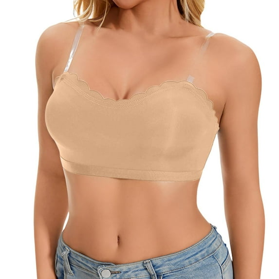 JIKNTTR Bras for Women Comfort Seamless Bra Strapless Bra With Clear Strap Convertible Bra Push Up Padded Underwire Bralette Breathable Push up Bras