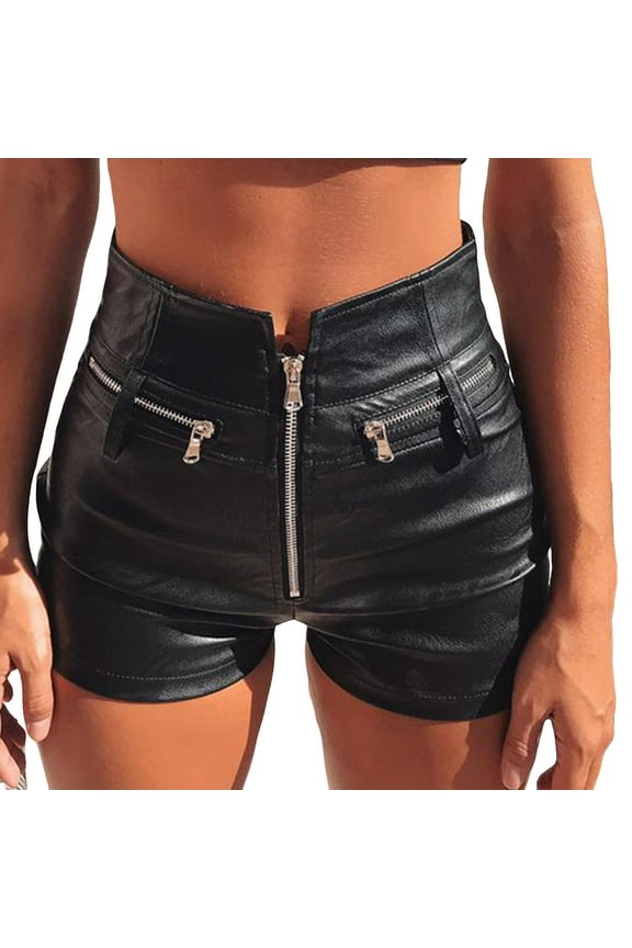 Women's Short Jeggings Womens Casual Leather Shorts High Waist Stretch Motorcycle Skinny Coated Shorts Leisure Outdoor Outfits