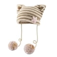 thumbnail image 1 of JIKNTTR Cat Ear Beanie Hat With Pom Poms Star Accessories Goth Crochet Knitted Hats Slouchy Skully Caps, 1 of 4