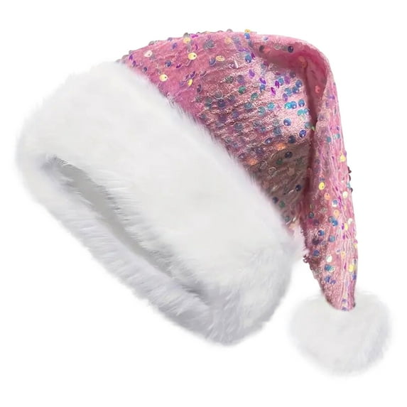 JIKNTTR Christmas Hat Sequin Santa Hat For Adults Women Fashion Glittery Sparkly Santa Hat For New Year Xmas Festival Party Thick Warm Set