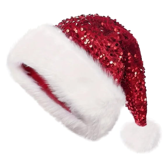 JIKNTTR Christmas Hat Sequin Santa Hat For Adults Women Fashion Glittery Sparkly Santa Hat For New Year Xmas Festival Party Versatile