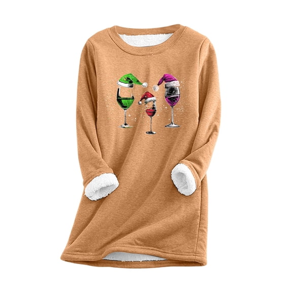 JIKNTTR Christmas Sweatshirts For Women Winter Warm Long Sleeve Shirt Pullover Top Soft Crewneck Thermal Pullover Undershirts Slim Fit Tops