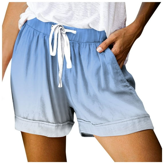 JIKNTTR Gym Shorts Women Drawstring Shorts Summer Elastic Waist Casual Lightweight With Pockets Stretchy Denim Jeans Shorts