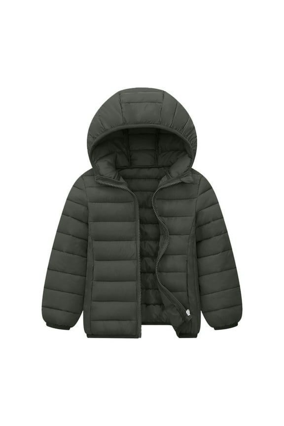 Hooded Puffer Jackets For Boys Girs Lightweight Packable Winter Warm Coats Solid Color Padded Outerwear Coat Stylish Toddler Jacket