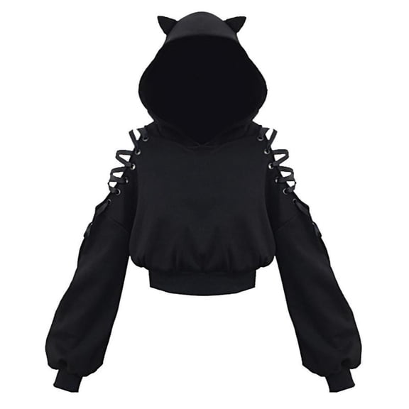 JIKNTTR Hoodies For Women Cute Crop Top Gothic Hooded Sweatshirt Women Casual Long Sleeve Pullover Hoodies Tops Stylish Hooded Tops