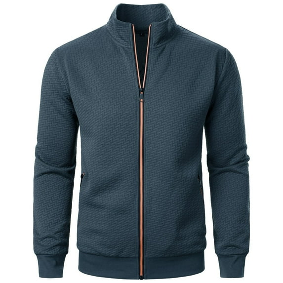 JIKNTTR Jackets For Men Casual Men's Track Jackets Full-Zip Athletic Jacket Sweatshirt Mock Neck With Zipper Pockets Hooded Coat Outerwear