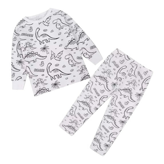 JIKNTTR Kids Diy Cute Hand Painted Homewear Set Color Your Own Pajamas Sets For Boy Girl Black White Cartoon Sleepwear Trendy Sleepwear Nightwear