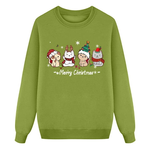 JIKNTTR Kids Girls Christmas Sweatshirt Cute Cat Santa Graphic Shirts Kids Crewneck Long Sleeve Pullover Top Casual Girls Hoodies