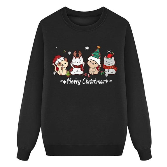 JIKNTTR Kids Girls Christmas Sweatshirt Cute Cat Santa Graphic Shirts Kids Crewneck Long Sleeve Pullover Top Stylish Hooded Sweatshirt