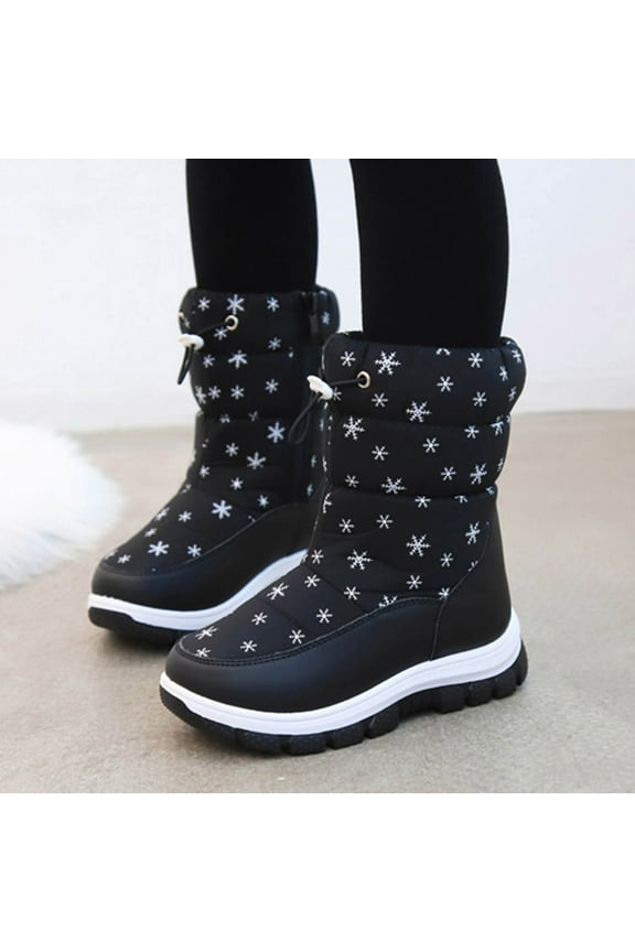 Kids Winter Snow Boots Boys Girls Fashion Winter Snow Boots With Side Zipper Snow Warm Comfortable Thick Soles Non Mid Calf Boots Girl Flats Dress Shoes