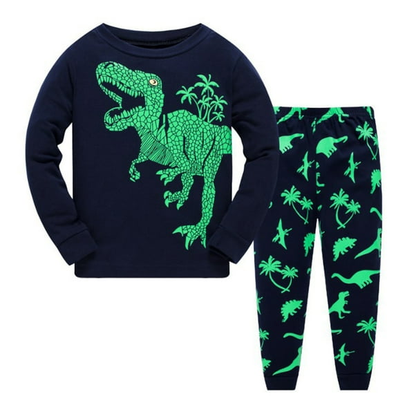 JIKNTTR Little Boys Pajamas Sets Cartoon Dinosaur Print Toddler Kids Boys Pajamas 2 Piece Pj's Long Sleeve Sleepwear Clothes Set Cute Cartoon Sleepwear