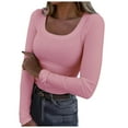 thumbnail image 1 of JIKNTTR Long Sleeve Shirts For Women U-Neck Casual Tops 2024 Fall Fashion Slim Fitted Tops Basic Tee Shirts Fashion Trendy Cute T Shirts, 1 of 5