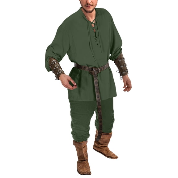 JIKNTTR Men 2 Piece Linen Outfit Mens Spring Autumn Long Sleeve Shirt Casual Beach Stand Shirt Solid Color Two Piece Set Simple Versatile Pant Set