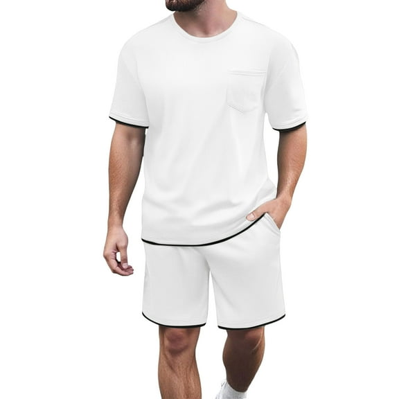 JIKNTTR Men's 2 Piece Casual Set Color Matching Sports Suit Short Sleeved Round Neck T Shirt Shorts Suit Summer Sportswear Set Leisure Walking Outfits