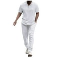 thumbnail image 1 of JIKNTTR Men's 2 Piece Hawaiian Outfits Male Two Piece Solid Color Suit Button Down Short Sleeved Stand Up Polo Shirt Top And Trousers Set Daily Casual Sport Suit, 1 of 5