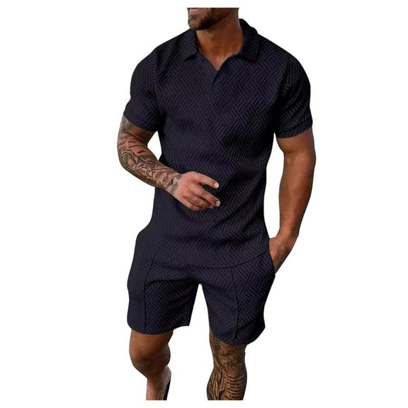 JIKNTTR Men's 2 Piece Hawaiian Outfits Short Sleeved Shorts Po Lo Shirt Set T Shirt Sports Leisure Set Plus Size Short Sleeved Shorts Set Comfy Jogging Loungewear