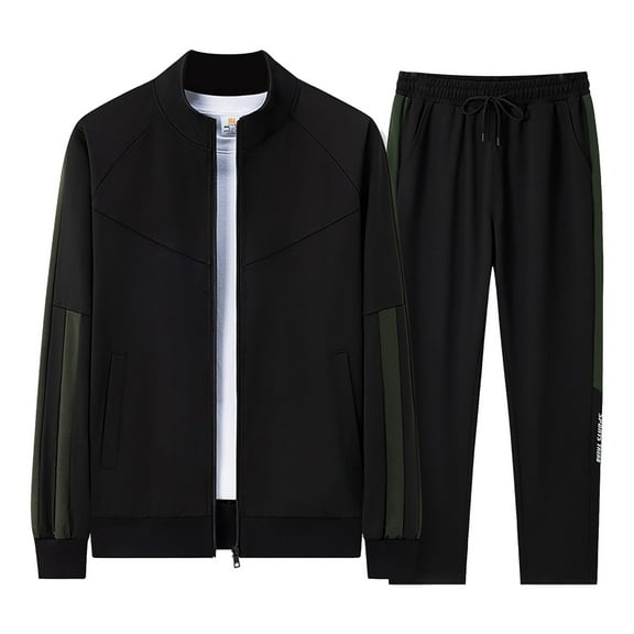 JIKNTTR Men's 2 Piece Hawaiian Outfits Spring Autumn Loose Fit Stand Collar Zip Cardigan Sports Casual Jacket Leisure Walking Suit