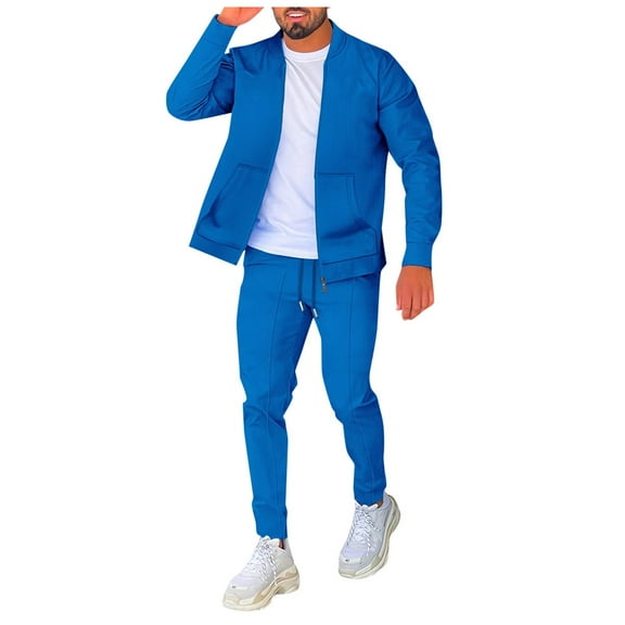 JIKNTTR Men's 2 Piece Outfits Track And Field Jacket Athletic Wear Exercise Check Jacket Jogging Set Commuting Work Outfits