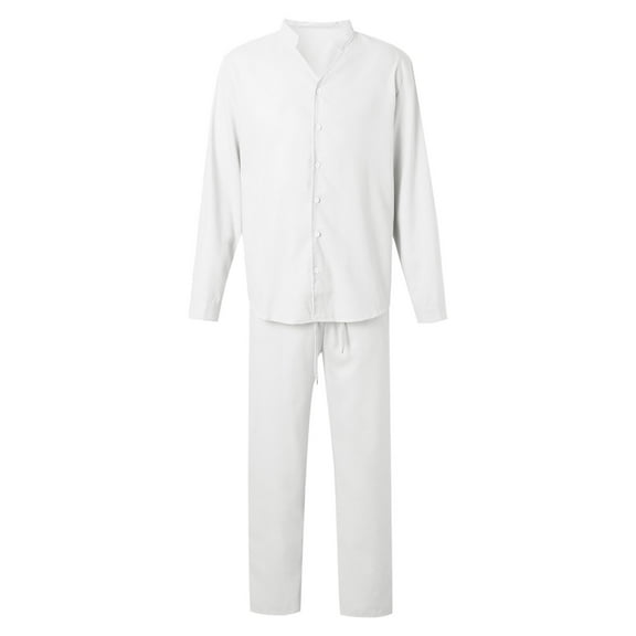 JIKNTTR Men's 2 Piece Summer Short Sets Men Long Sleeve Solid Color Shirt Casual Holiday Shirts Tops Pants Outfits Daily Casual Sport Suit