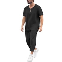 JIKNTTR Men's 2 Piece Sweatsuits Outfits Mens Linen Sets Summer Leisure Short Sleeve T Shirt And Shorts Set Athletic Tracksuit Set