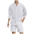 thumbnail image 1 of JIKNTTR Men's 2 Pieces Cotton Linen Set Long Sleeve Henley Shirts Casual Shorts With Pockets Summer Yoga Outfits Athletic Jogging Tracksuit, 1 of 5