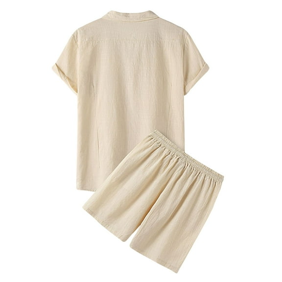 JIKNTTR Men's 2 Pieces Cotton Linen Set Short Sleeve Button Down Shirt And Casual Beach Shorts Suit Holiday Beach Outfits Sports Loungewear Set