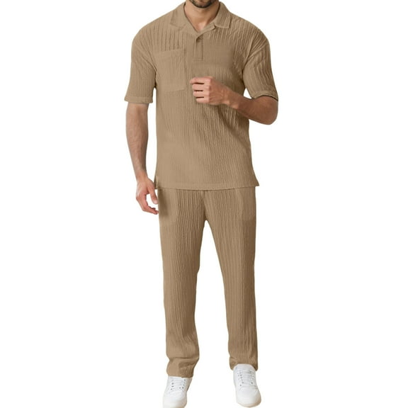 JIKNTTR Men's 2 Pieces Linen Set Spring Summer Fashion Casual Linen Material Short Sleeved Shirt Pants Two Piece Suit Stylish Shorts Suit