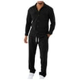 thumbnail image 1 of JIKNTTR Men's Casual 2 Piece Outfits Long Sleeve Lapel Solid Color Shirt Holiday Shirts Tops Pants Outfits Trendy Beach Tracksuits, 1 of 5