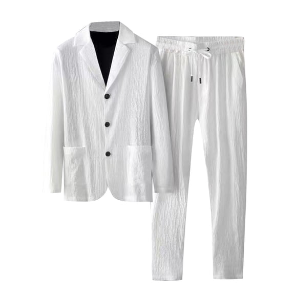 JIKNTTR Men's Casual 2 Piece Outfits Male Autumn Winter Long Sleeve Suit Trousers Two Piece Set Solid Color Lapel Pants Set Leisure Walking Suit