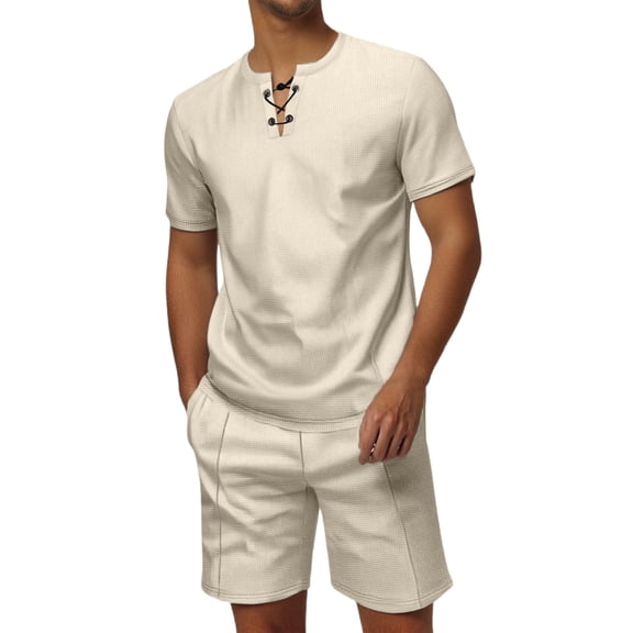 JIKNTTR Men's Casual 2 Piece Outfits Summer Fashion Short Sleeve T Shirt And Drawstring Shorts Sportswear Sets Fashionable Sport Suit